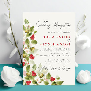 Sweet Wildblumen Strawberry Wedding Empfang Einladung