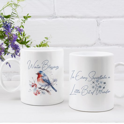 Sweet Winter Bird Snowflake Wasserfarbe Zweifarbige Tasse