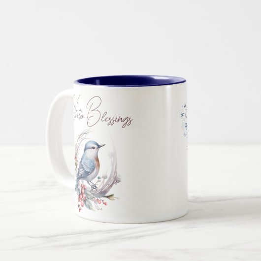 Sweet Winter Bird Snowflakes Wasserfarbe Zweifarbige Tasse (Vorderseite Links)