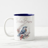 Sweet Winter Bird Snowflakes Wasserfarbe Zweifarbige Tasse (Links)