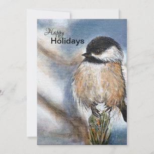 Sweet Winter Chickadee Bird auf Pine Feiertagskarte