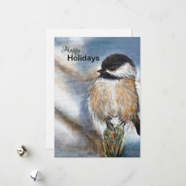 Sweet Winter Chickadee Bird Holiday Card Feiertagskarte