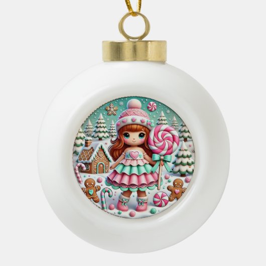 Sweet Winter Weihnachtsfest Girl Candy Keramik Kugel-Ornament (Vorderseite)