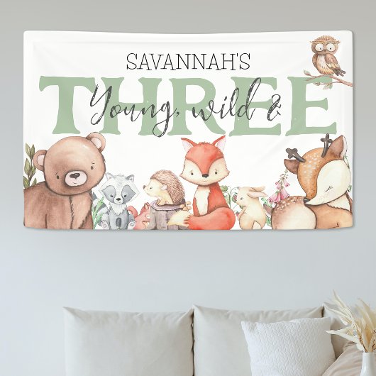 Sweet Woodland Animal 3. Geburtstags-Party Banner