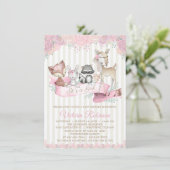 Sweet Woodland Animal Girl Baby Dusche Einladung (Stehend Vorderseite)