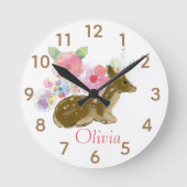 Sweet Woodland Animal Pink Kinderzimmer Clock Runde Wanduhr (Vorderseite)