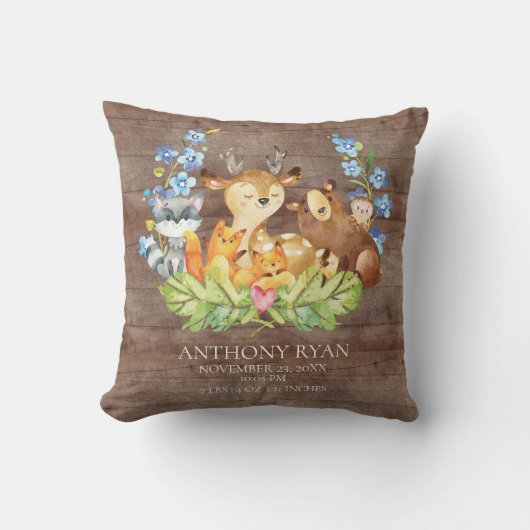 Sweet Woodland Animals Baby Birth Stats Pillow Kissen (Vorderseite)
