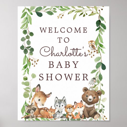 Sweet Woodland Animals Baby Dusche Begrüßungszeich Poster (Vorne)