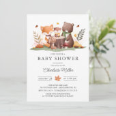 Sweet Woodland Animals Baby Dusche Einladung (Stehend Vorderseite)