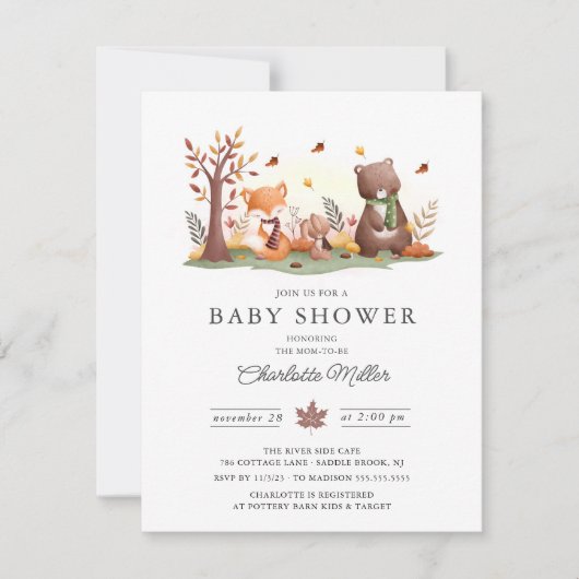 Sweet Woodland Animals Baby Dusche Einladung (Vorderseite)