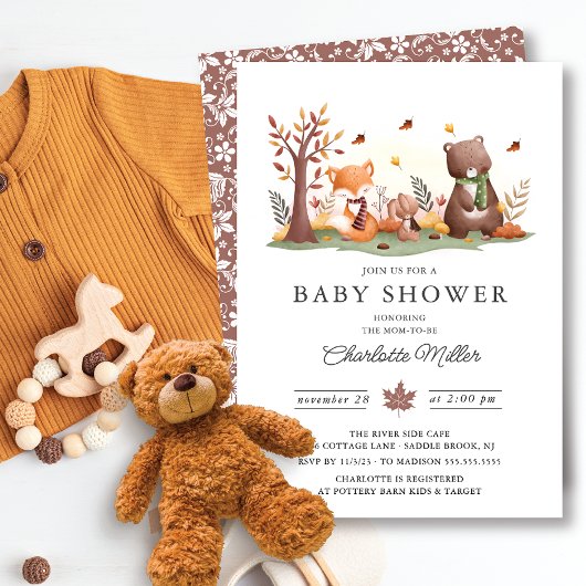 Sweet Woodland Animals Baby Dusche Einladung