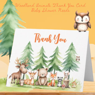 Sweet Woodland Animals Baby Dusche Orange Dankeskarte