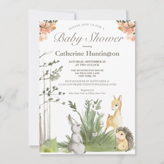 Sweet Woodland Animals Baby Shower Books Einladung (Vorderseite)