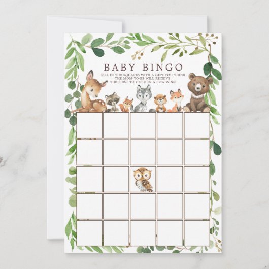 Sweet Woodland Animals BINGO Baby Showspiel Einladung (Vorderseite)