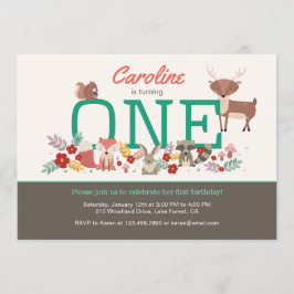 Sweet Woodland Animals Erster Geburtstag Einladung