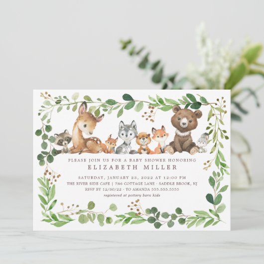 Sweet Woodland Animals Kinderdusche Einladung (Stehend Vorderseite)