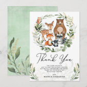 Sweet Woodland Animals Soft Greenery Gold Dusche Dankeskarte (Vorne/Hinten)
