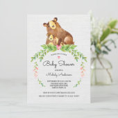 Sweet Woodland Bear Baby Dusche Einladung (Stehend Vorderseite)