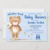 Sweet Woodland Bear Blue Boy Baby Dusche Einladung (Vorderseite)