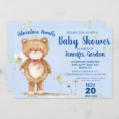 Sweet Woodland Bear Blue Boy Baby Dusche Einladung (Vorne/Hinten)