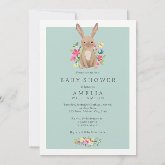 Sweet Woodland Bunny Baby Dusche Einladung (Vorderseite)
