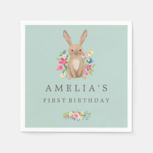 Sweet Woodland Bunny Erster Geburtstag Napkin Serviette