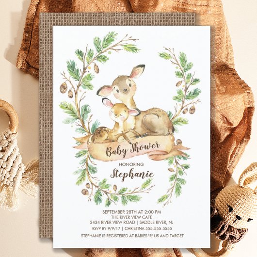 Sweet Woodland Deer Baby Shower Einladung
