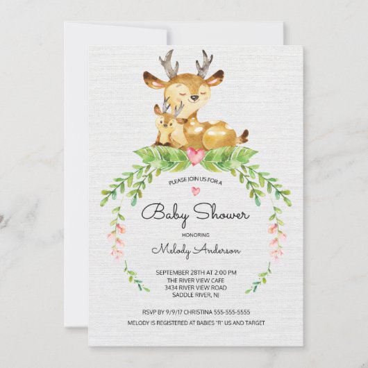 Sweet Woodland Deer Baby Shower Einladung (Vorderseite)