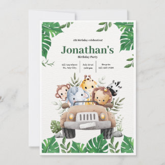 Sweet Woodland Forest Animals 4st Birthday Boy Einladung