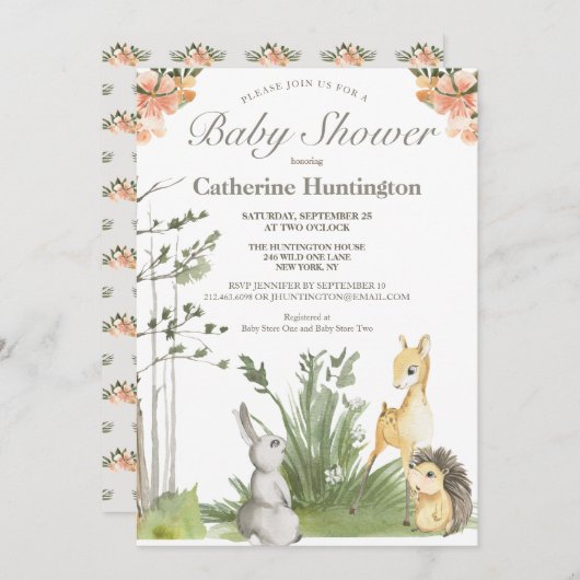 Sweet Woodland Forest Animals Baby Dusche Einladung (Vorne/Hinten)