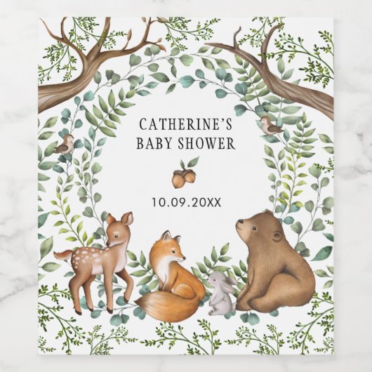 Sweet Woodland Forest Animals Baby Shower Favorite Weinetikett (Einzelnes Label)