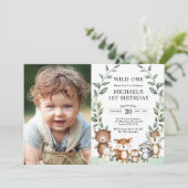 Sweet Woodland Forest Animals Grüne Geburtstag Einladung (Stehend Vorderseite)