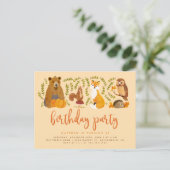 Sweet Woodland Forest Animals Pumpkin Geburtstag Einladungspostkarte (Stehend Vorderseite)