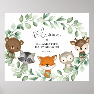 Sweet Woodland Forest Green Wreath Baby Willkommen Poster