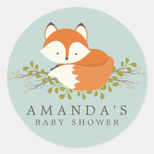 Sweet Woodland Fox Baby Dusche Gefallen Siegel Runder Aufkleber