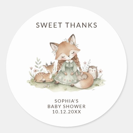 Sweet Woodland Fox Baby Shower Sticker (Vorderseite)