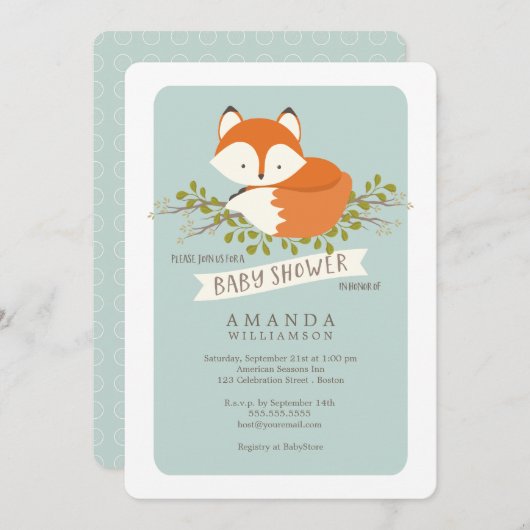 Sweet Woodland Fox Kinderdusche Einladung (Vorne/Hinten)