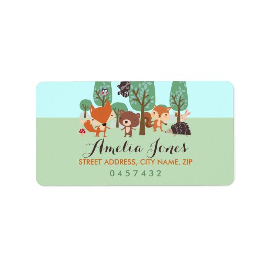 Sweet Woodland Friends Baby Shower Address Labels Adressaufkleber (Vorne)