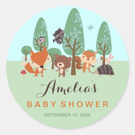 Sweet Woodland Friends Baby Shower Stickers (Vorderseite)