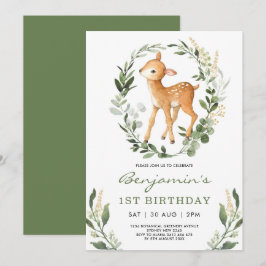 Sweet Woodland Grünwald Baby Deer Birthday Einladung