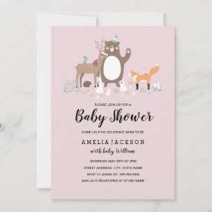 Sweet Woodland Pink Mint Baby Dusche einladen Einladung