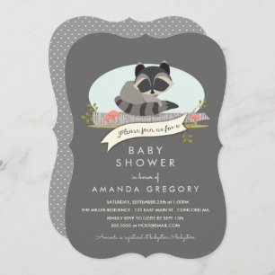 Sweet Woodland Raccoon Babydusche Einladung