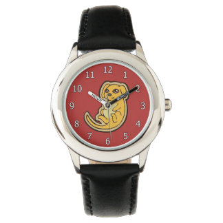Sweet Yellow and Red Puppy Dog Zeichnend Design Armbanduhr