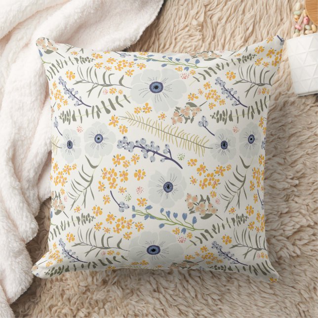 Sweet Yellow Blue Green Botanical Blume Throw Pi Kissen (Decke)