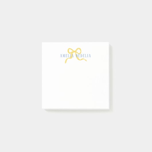 Sweet Yellow Bow Blue Personalisiert Post-it Klebezettel (Vorderseite)