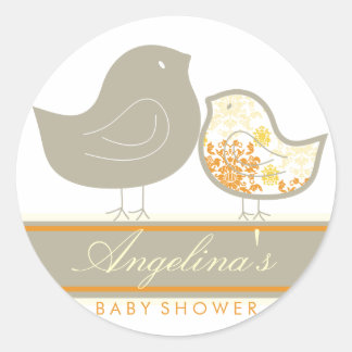 Sweet Yellow Damask Chicks Baby Shockaufkleber Runder Aufkleber