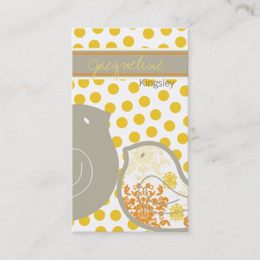Sweet Yellow Damask Chicks Polka Dots Whimsical Visitenkarte (Vorderseite)