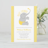 Sweet Yellow Elephant Babydusche Einladungen (Stehend Vorderseite)