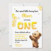 Sweet Yellow First Birthday Honey Bear Einladung (Vorderseite)