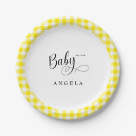 Sweet Yellow Gingham Baby Dusche Pappteller